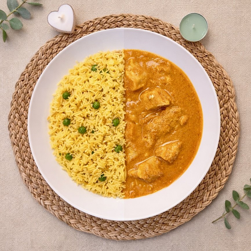 Chicken Korma with Matar Pulao