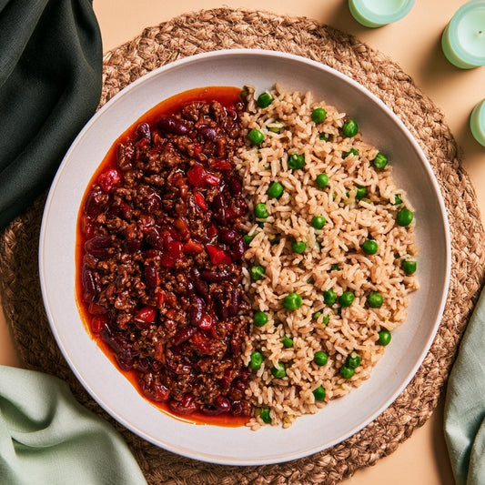 Chilli Con Carne with Fried Rice with Peas