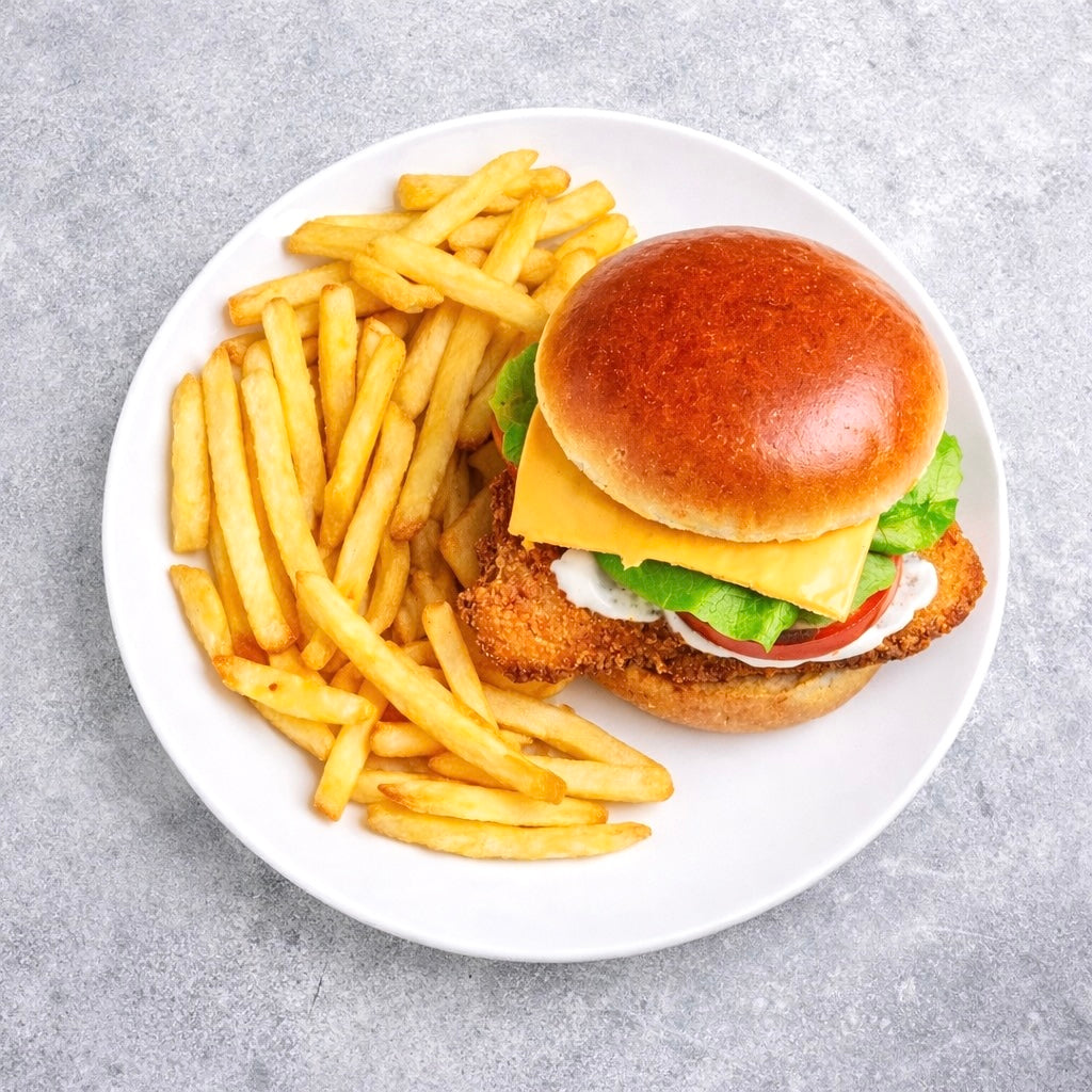 Crispy Golden Chicken Burger with Chips