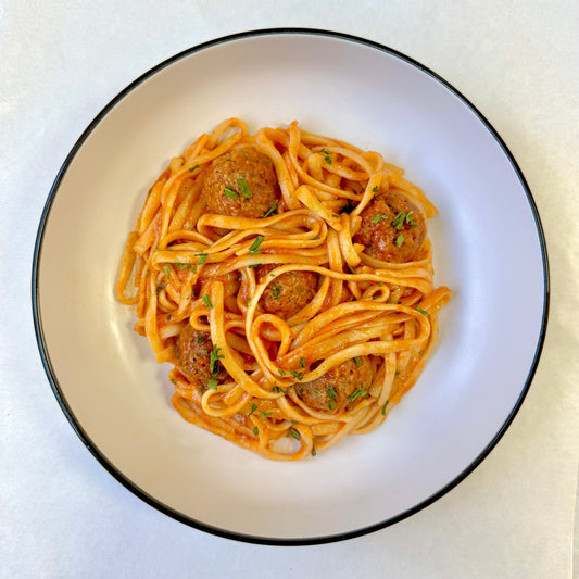 BEEF MEATBALLS WITH PASTA IN TOMATO SAUCE