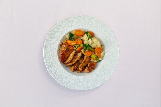 CHICKEN TERIYAKI WITH VEGETABLES AND WHITE RICE