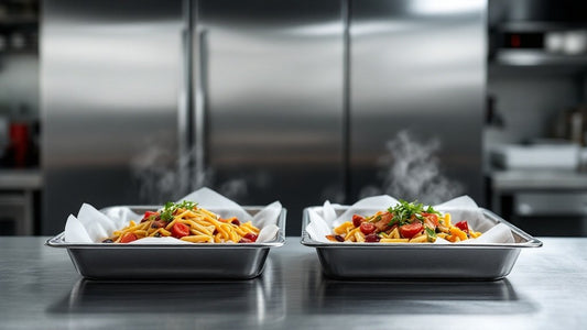Cook-chill and cook-freeze trays of the same finished dish in a production kitchen