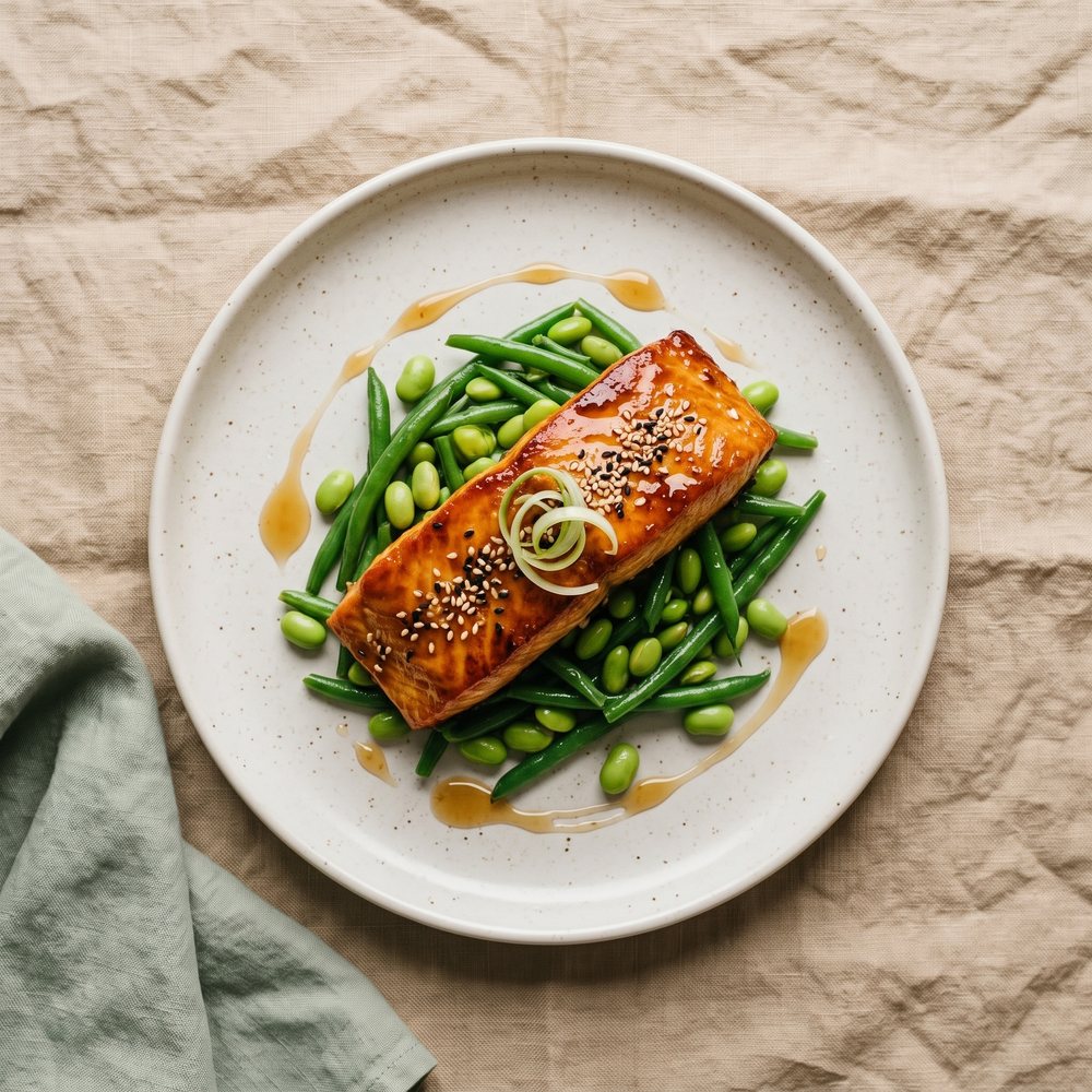 Miso Marinated Salmon with Fine Beans & Edamame