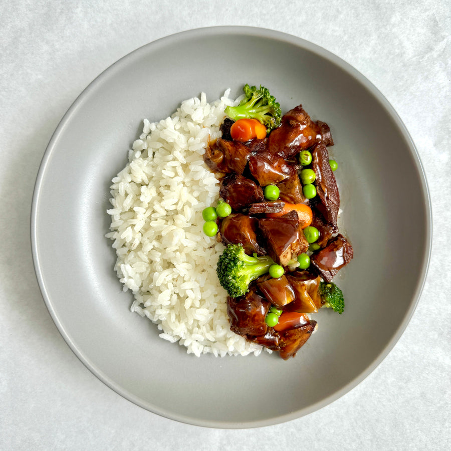 Nova Chef chicken teriyaki with vegetables and white rice