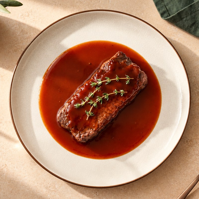 Nova Chef sous-vide featherblade beef, finished in the combi oven by the Scan-to-Cook Station