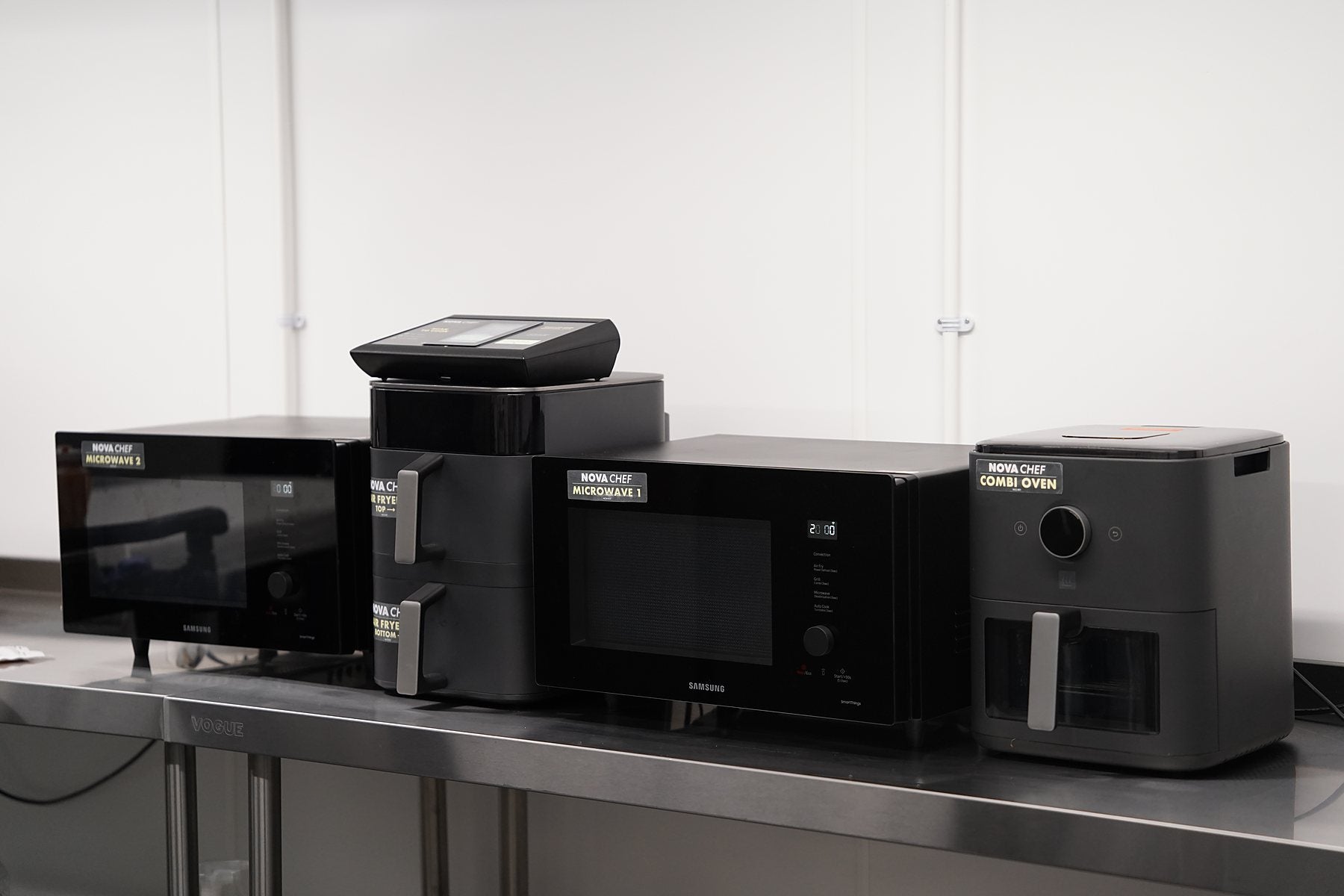 The Nova Chef Scan-to-Cook Station with two microwaves, an air fryer and a combi oven